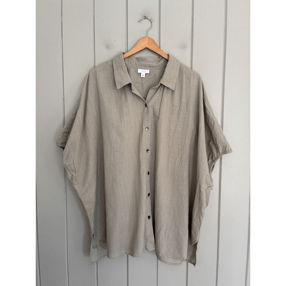J. Jill Pure Jill Tunic Top 3X Sage Green 100% Cotton Collar Short Sleeves